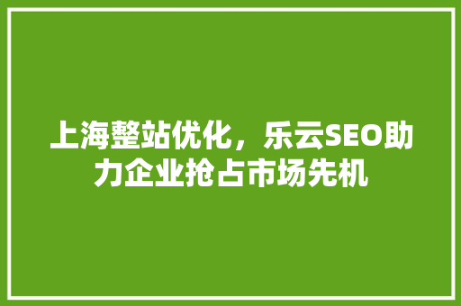 上海整站优化，乐云SEO助力企业抢占市场先机
