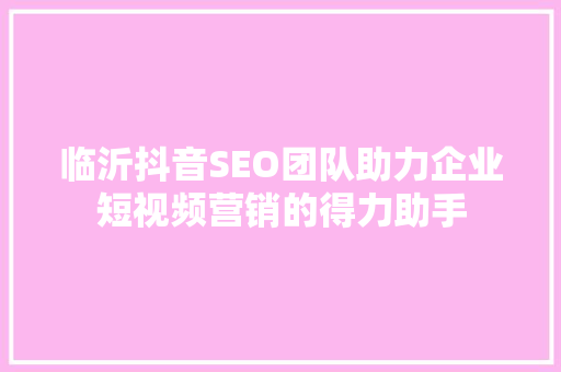 临沂抖音SEO团队助力企业短视频营销的得力助手