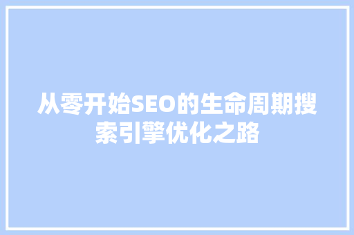 从零开始SEO的生命周期搜索引擎优化之路