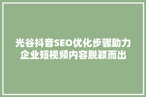 光谷抖音SEO优化步骤助力企业短视频内容脱颖而出