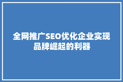 全网推广SEO优化企业实现品牌崛起的利器