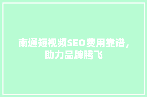 南通短视频SEO费用靠谱，助力品牌腾飞