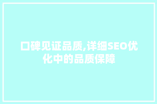 口碑见证品质,详细SEO优化中的品质保障