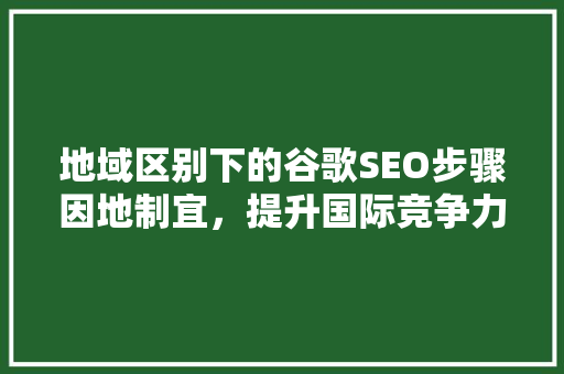 地域区别下的谷歌SEO步骤因地制宜，提升国际竞争力