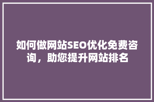 如何做网站SEO优化免费咨询，助您提升网站排名