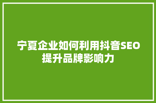 宁夏企业如何利用抖音SEO提升品牌影响力