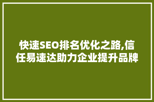 快速SEO排名优化之路,信任易速达助力企业提升品牌影响力