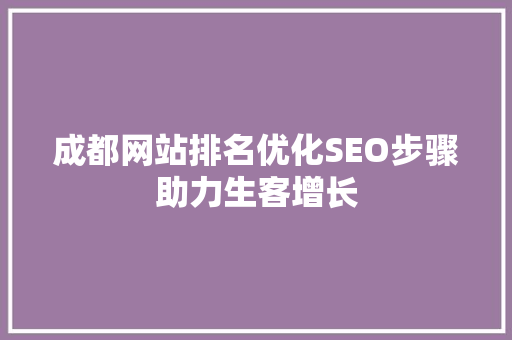 成都网站排名优化SEO步骤助力生客增长