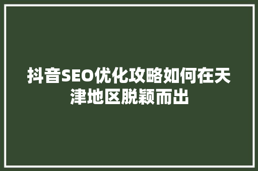 抖音SEO优化攻略如何在天津地区脱颖而出