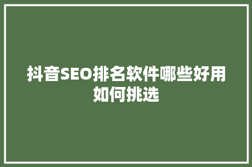 抖音SEO排名软件哪些好用如何挑选