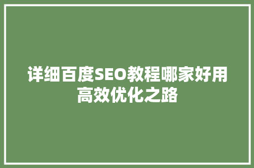 详细百度SEO教程哪家好用高效优化之路
