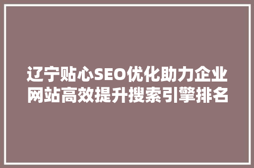 辽宁贴心SEO优化助力企业网站高效提升搜索引擎排名
