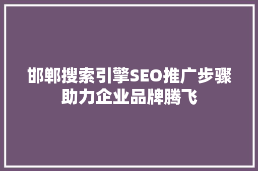 邯郸搜索引擎SEO推广步骤助力企业品牌腾飞