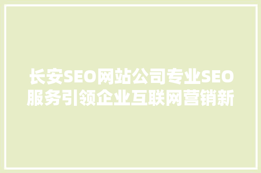 长安SEO网站公司专业SEO服务引领企业互联网营销新风尚