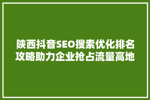 陕西抖音SEO搜索优化排名攻略助力企业抢占流量高地