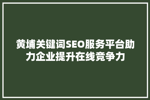 黄埔关键词SEO服务平台助力企业提升在线竞争力