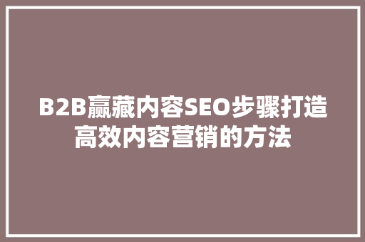 B2B赢藏内容SEO步骤打造高效内容营销的方法