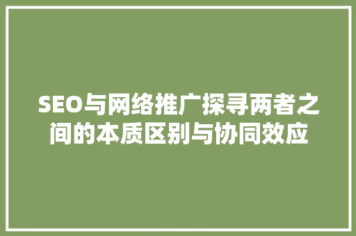 SEO与网络推广探寻两者之间的本质区别与协同效应