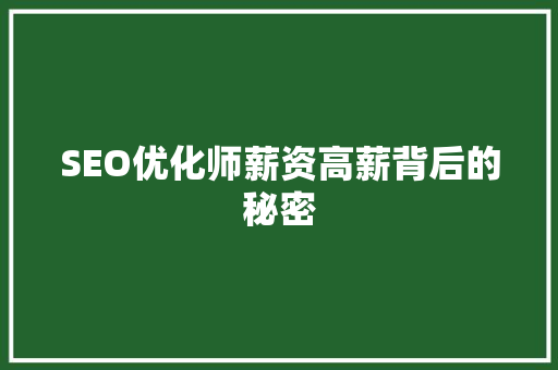 SEO优化师薪资高薪背后的秘密