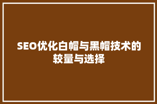 SEO优化白帽与黑帽技术的较量与选择
