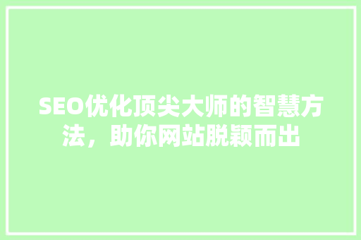 SEO优化顶尖大师的智慧方法，助你网站脱颖而出
