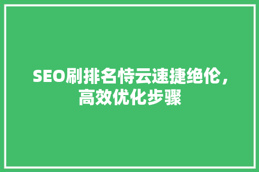 SEO刷排名恃云速捷绝伦，高效优化步骤