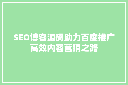 SEO博客源码助力百度推广高效内容营销之路