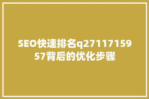 SEO快速排名q2711715957背后的优化步骤