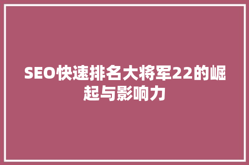 SEO快速排名大将军22的崛起与影响力