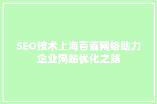 SEO技术上海百首网络助力企业网站优化之路