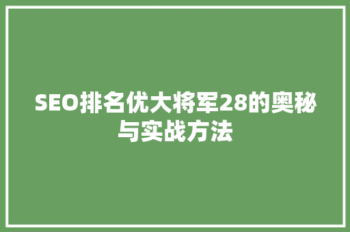 SEO排名优大将军28的奥秘与实战方法