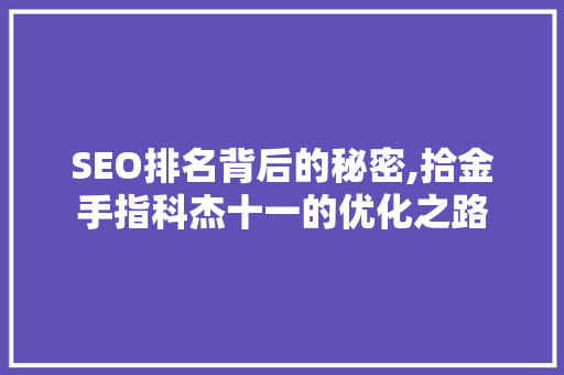 SEO排名背后的秘密,拾金手指科杰十一的优化之路