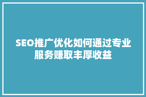 SEO推广优化如何通过专业服务赚取丰厚收益