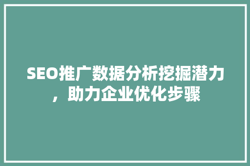 SEO推广数据分析挖掘潜力，助力企业优化步骤