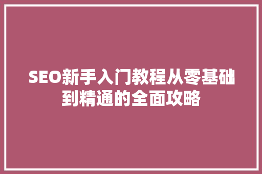 SEO新手入门教程从零基础到精通的全面攻略