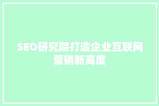 SEO研究院打造企业互联网营销新高度