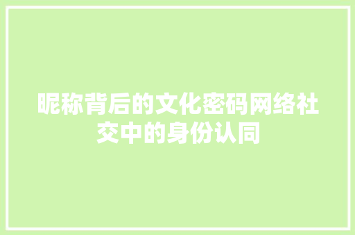 昵称背后的文化密码网络社交中的身份认同