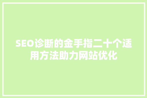 SEO诊断的金手指二十个适用方法助力网站优化