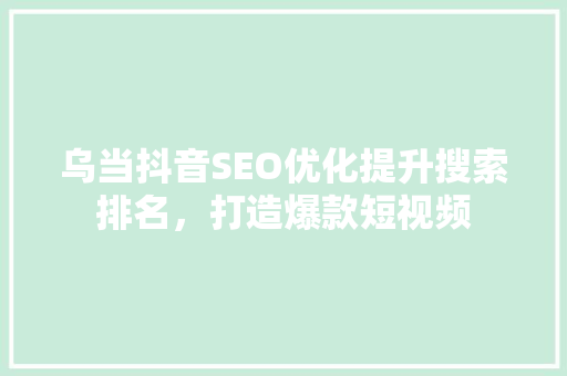 乌当抖音SEO优化提升搜索排名，打造爆款短视频