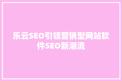乐云SEO引领营销型网站软件SEO新潮流