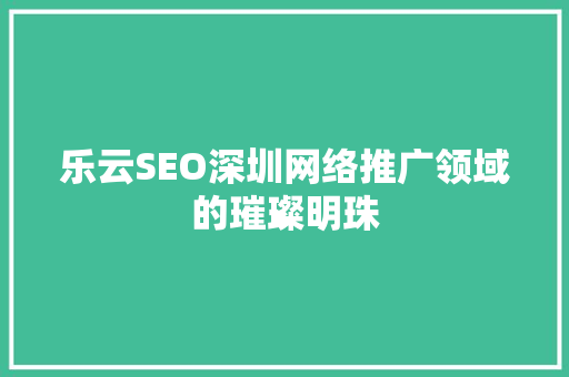 乐云SEO深圳网络推广领域的璀璨明珠