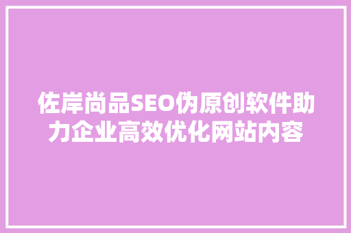 佐岸尚品SEO伪原创软件助力企业高效优化网站内容