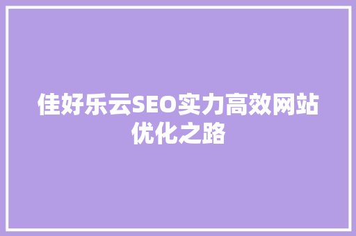 佳好乐云SEO实力高效网站优化之路