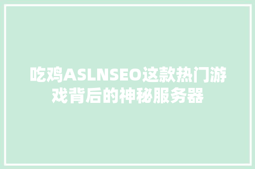 吃鸡ASLNSEO这款热门游戏背后的神秘服务器
