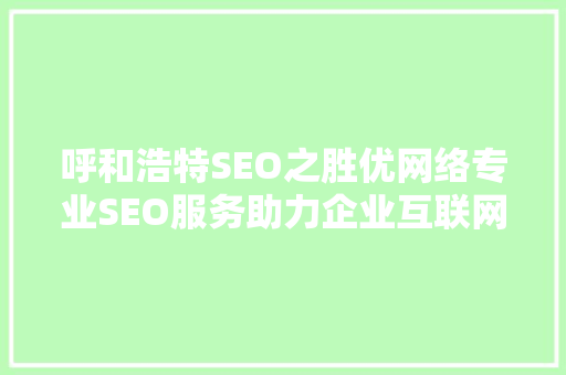 呼和浩特SEO之胜优网络专业SEO服务助力企业互联网营销