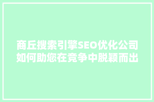 商丘搜索引擎SEO优化公司如何助您在竞争中脱颖而出