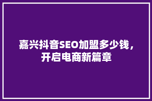 嘉兴抖音SEO加盟多少钱，开启电商新篇章