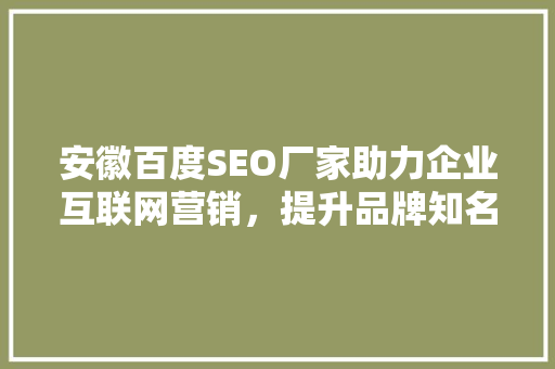 安徽百度SEO厂家助力企业互联网营销，提升品牌知名度