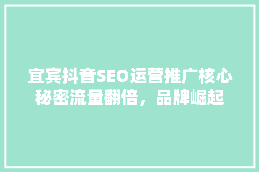 宜宾抖音SEO运营推广核心秘密流量翻倍，品牌崛起