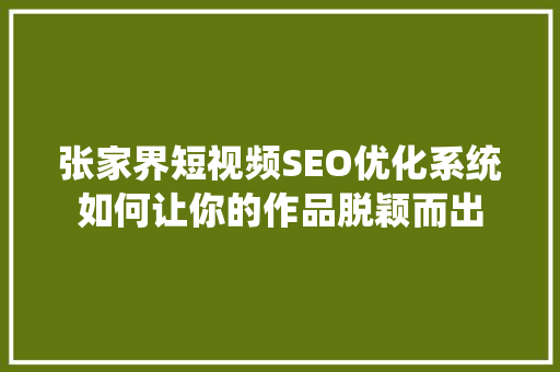 张家界短视频SEO优化系统如何让你的作品脱颖而出
